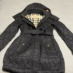 Burberry Long Finsbridge Belted Quilted Removable Hood Size S